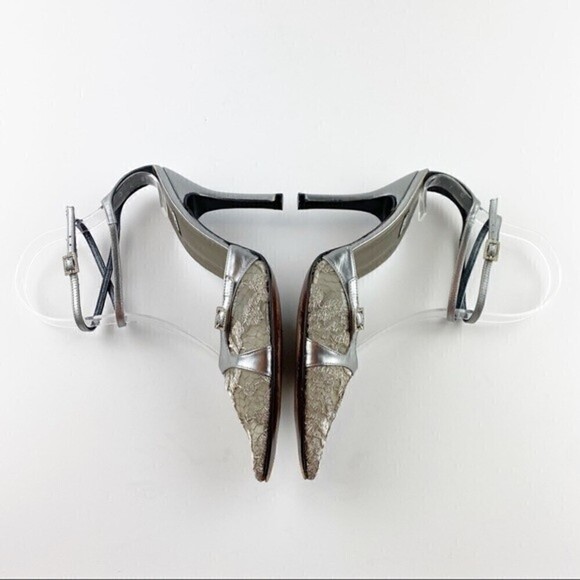 Stuart Weitzman Sliver Lace Pointed Closed Toe Stiletto Heels Size 7 Wide - Picture 5 of 10